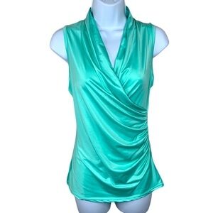 S Mint Sleeveless Stretch Blouse Small Juniors Ruched Draped Retro Pinup Top